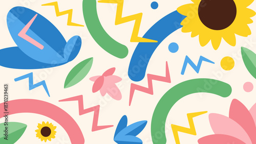 Colorful Abstract Shapes and Floral Elements.