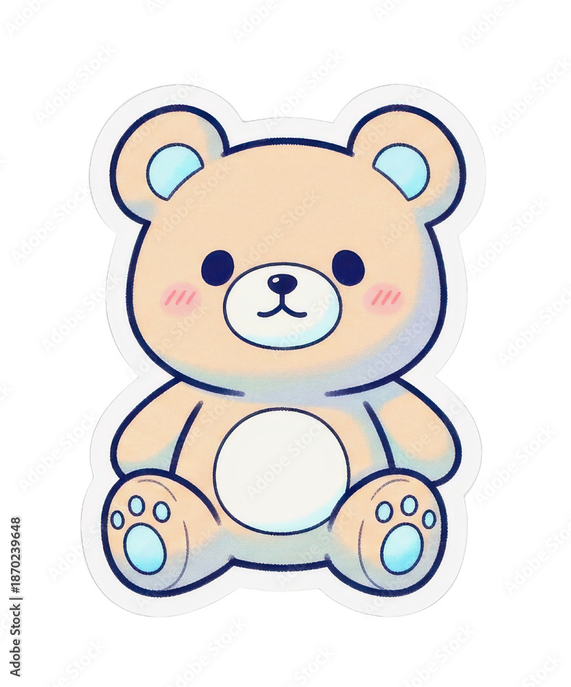 Fototapeta premium Cute Kawaii Beige Teddy Bear Sticker Illustration
