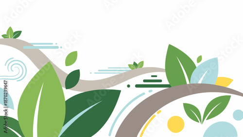 Green Leaves Illustration with Abstract Shapes.