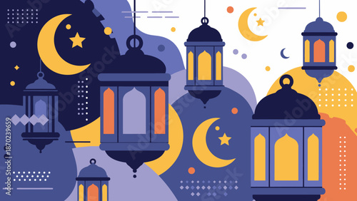 Islamic Lanterns with Crescent Moon Stars.