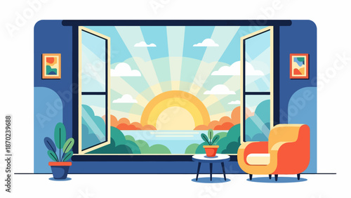 Open Window with Chair and Table Inside.