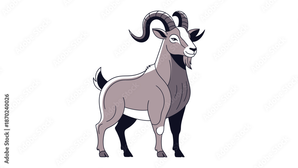 Obraz premium cartoon goat with horns isolated on white.