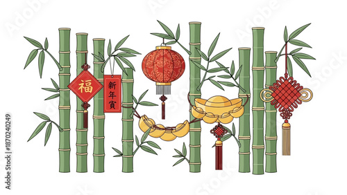 Chinese New Year bamboo decoration with lanterns.