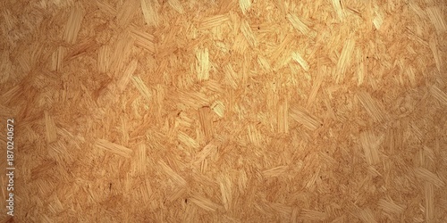 close-up of warm textured wood chipboard panel with overlapping strands and rough rustic surface evoking a cozy natural feeling