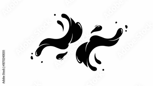 Abstract Black Ink Splashes Dynamic Fluid Motion.