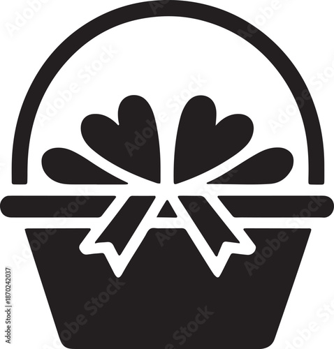 Gift basket icon vector illustration, present hamper silhouette in flat style on isolated background