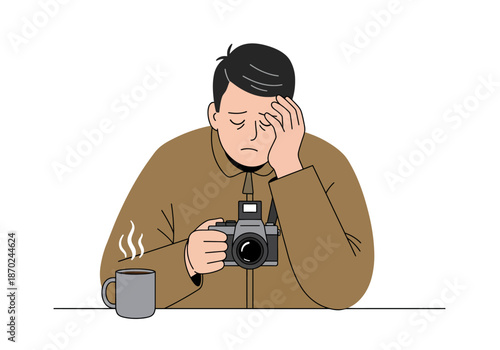 Stressed Photographer Reviewing Photos.