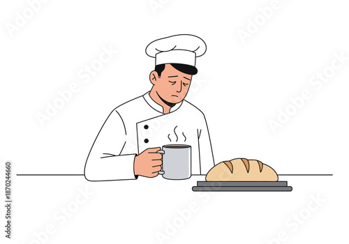 Sad Baker Contemplating a Loaf of Bread.