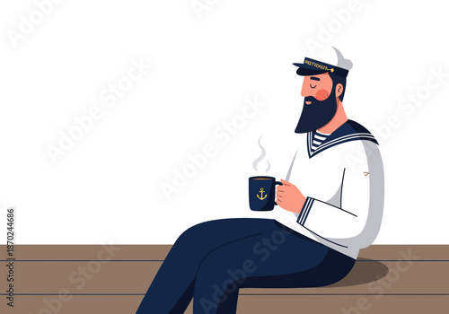 Contemplative Sailor Enjoying a Warm Drink.