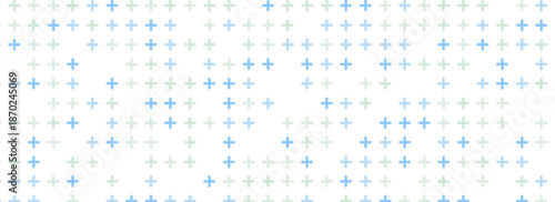 Background for a hospital consisting of a pattern of blue and green crosses or plus signs. Medical, science or pharmacy illustration on a white vector backdrop.Eps10