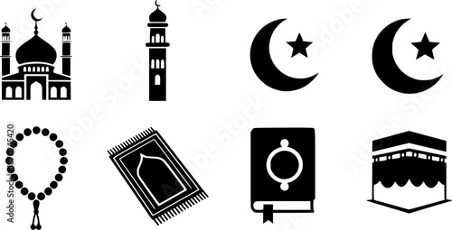set of vector Islamic religious icons and symbols
