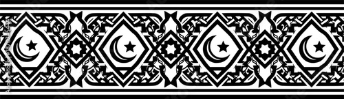 Abstract black and white islamic seamless border for ramadan kareem design pattern
