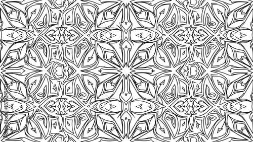 Vector ornamental seamless pattern in oriental style. Abstract black and white geometric ornament texture in traditional islamic, arabian, moroccan, damask style. Repeatable floral mosaic background