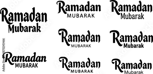 Ramadan Mubarak typography vector set black calligraphy lettering Islamic holy month
