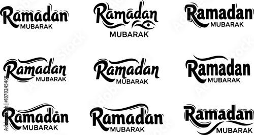 Ramadan Mubarak typography vector set black calligraphy lettering Islamic holy month
