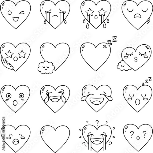 Collection of cute heart emojis with various expressions and emotions