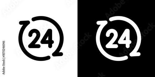 回転する矢印の24時間時計アイコン 時間更新・同期を表すUIベクター