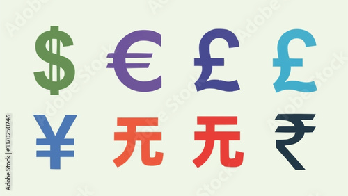 Various International Currency Symbols Representing Global Finance.