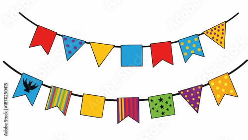 Colorful Bunting Flags Hanging on a String for Celebration.