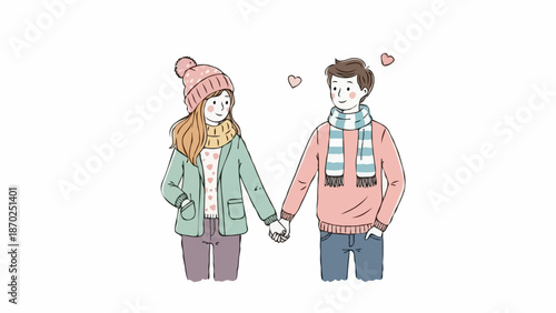 Romantic Couple Hand Drawn Valentine Illustration