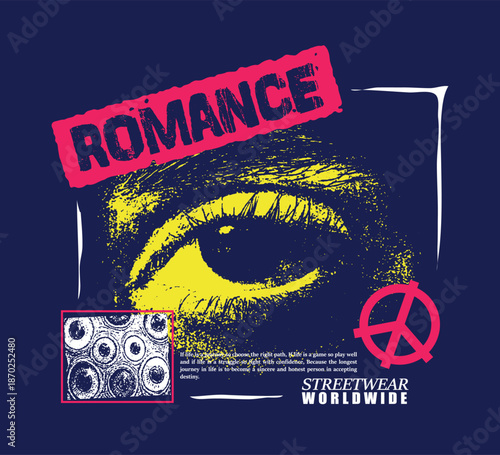 Vector streetwear illustration design of EYE with slogan for t-shirts, hoodies, and sweatshirts. Isolated on dark background