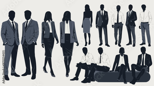 Diverse group of business professionals in silhouette form.