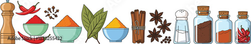 Collection of Various Kitchen Spices, Herbs, and Condiments for CookingCollection of Various Kitchen Spices, Herbs, and Condiments for Cooking