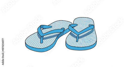 Simple illustration of a pair of casual blue flip-flops or beach sandals, perfect for summer, vacation, and warm weather.