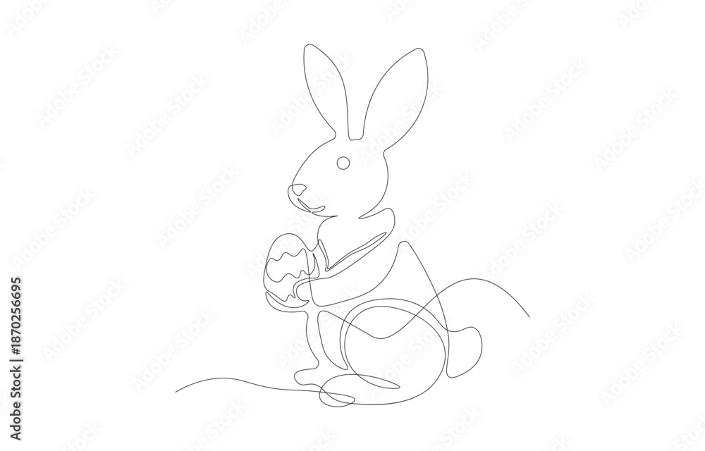 Fototapeta premium One Line Easter Bunny Drawing Vector – Continuous Line Art Minimalist Rabbit Illustration in Black and White