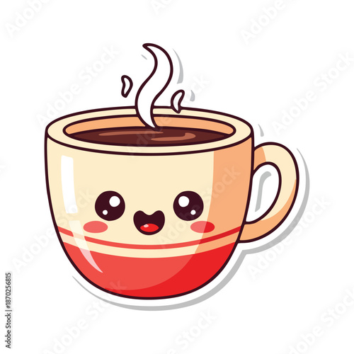 Cute steaming hot beverage cup with a sweet smiling face