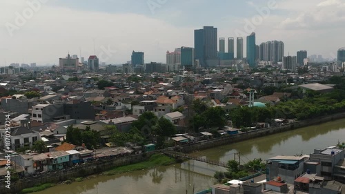 Wallpaper Mural Aerial drone of slums with houses in Jakarta. City Landscape. Torontodigital.ca