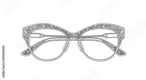 A pair of stylish cat eye glasses with clear frames and decorative temples