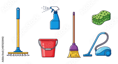 Cleaning supplies and tools on for housekeeping