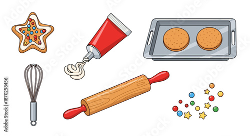 Baking tools and ingredients for decorating cookies
