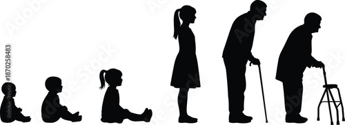 Human life cycle silhouettes from baby to elderly isolated on white background aging growth development vector illustration concept