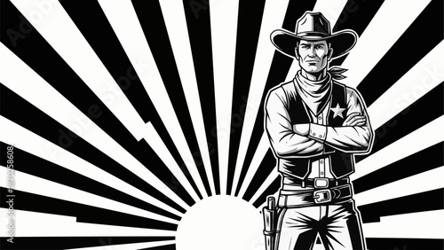 Sheriff Cowboy Standing Confidently Arms Crossed Western Style.