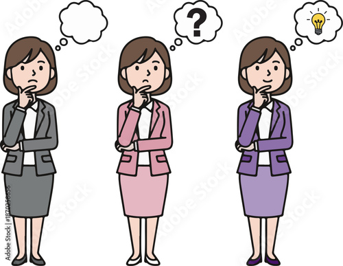 Businesswoman Problem Solving Business Character, Thinking Creative Solution Concept, Flat Cartoon Illustration Style