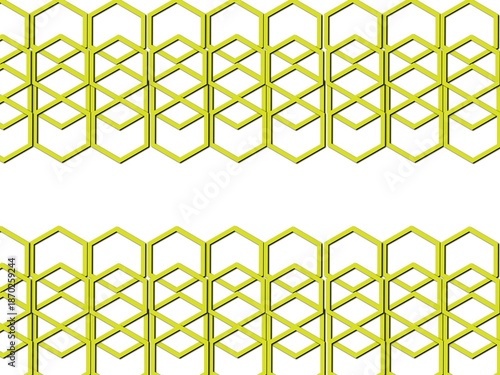 Lime green hexagonal pattern on white background, geometric design