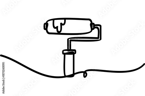 Illustration of a continuous line design of a paint roller. An interesting abstract line art design.