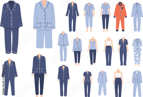 A variety of illustrated mens and womens pajama sets and sleepwear