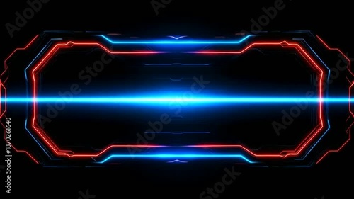 Neon blue and red glowing circuit board lines on black