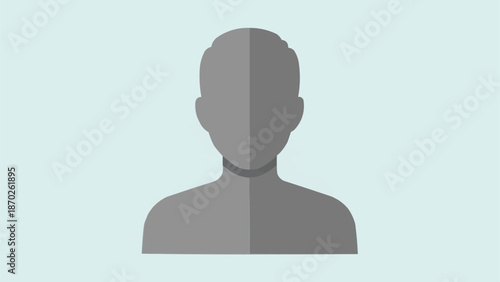 Silhouette of a persons head and shoulders against a light blue background.