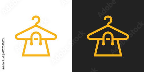 Dual meaning logo combining a hanger and shopping bag, symbolizing fashion retail, lifestyle, style, and modern shopping experience with a clean, professional look.