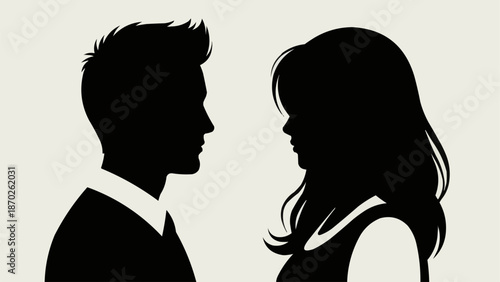 Silhouette of a man and a woman facing each other.