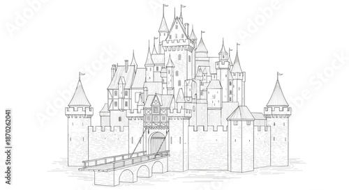 A beautiful medieval castle with towers and a bridge