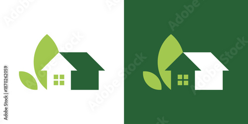 Dual meaning logo combining a greenhouse and leaf, symbolizing sustainability, eco living, green growth, and environmentally conscious innovation.