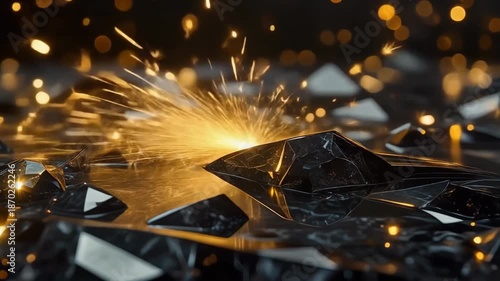 Sparks Flying from Shattered Glass Collision.