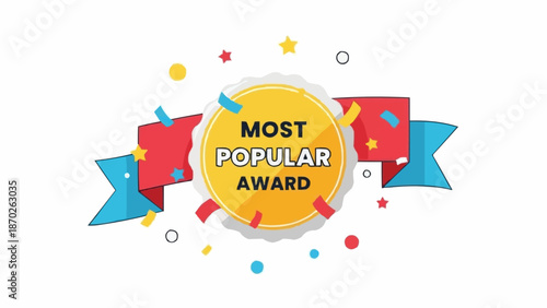 Most Popular Award Ribbon with Confetti and Stars.