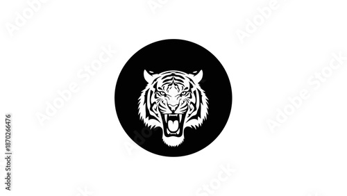 A white tiger head logo on a black circle against a plain white background.