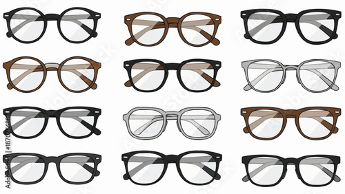 Collection of Eyeglasses and Spectacles in Various Styles.